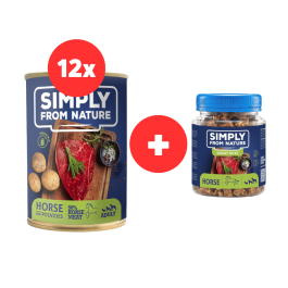 SIMPLY FROM NATURE Mokra karma dla psa Konina z ziemniakami 12 x 400 g + Trenerki z koniny 130 g za 1 zł