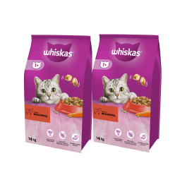 WHISKAS Adult 2x14kg sucha karma dla dorosłego kota pyszna wołowina