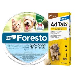 FORESTO Obroża dla kota i psa poniżej 8 kg przeciw kleszczom i pchłom + ELANCO AdTab 56 mg tabletka na kleszcze dla psów (1,3–2,5 kg)