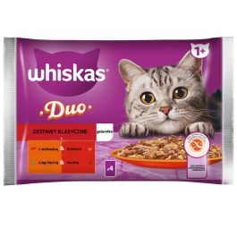 WHISKAS Adult saszetka 4x85 g Zestawy Klasyczne mokra karma dla kotów w galaretce kawałki z wołowiną i drobiem, jagnięciną i kaczką