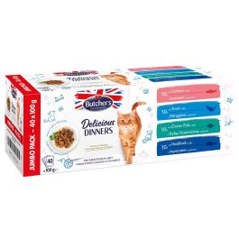 BUTCHER'S Delicious Dinners Cat Jumbo Pack Fish selection in Jelly 40x100 g kawałki w galaretce z łososiem, z pstrągiem, rybą oceaniczną i łupaczem dla kota