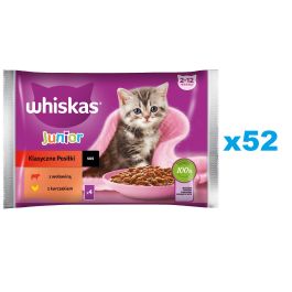 WHISKAS Junior saszetka 52x85g Klasyczne Posiłki mokra karma dla kociąt w sosie z wołowiną i kurczakiem