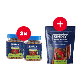 SIMPLY FROM NATURE Smart Bites Trenerki z koniny dla psów 2 x 130 g + przysmak GRATIS