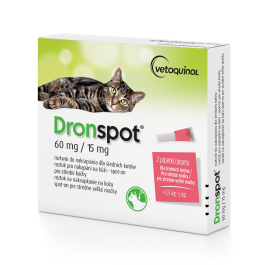 VETOQUINOL Dronspot 2x0,70 ml Krople odrobaczające dla średnich kotów 2,5-5 kg 60 mg/15 mg