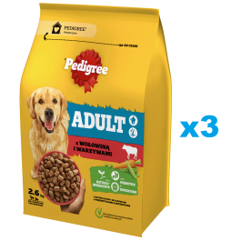 PEDIGREE Adult 3x2.6 kg z wołowiną i warzywami sucha karma pełnoporcjowa dla dorosłych psów dużych i średnich ras