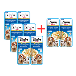 INABA Dog Twin Kurczak, warzywa i ser w bulionie dla psów 2x40 g 3+1 GRATIS