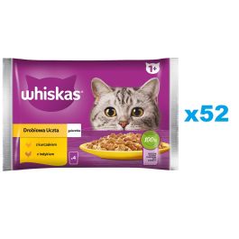 WHISKAS Adult saszetka 52x85 g Drobiowa Uczta mokra karma dla dorosłych kotów w galaretce z: kurczakiem, indykiem