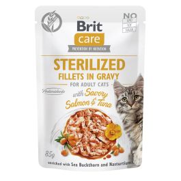 BRIT CARE Fillets in Gravy Pouch Sterilized Savory Salmon&Tuna 24x85g z łososiem i tuńczykiem dla kotów sterylizowanych