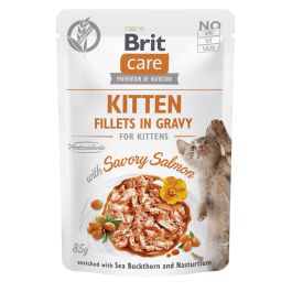 BRIT CARE Fillets in Gravy Pouch Kitten Savory Salmon 24x85g z łososiem dla kociąt