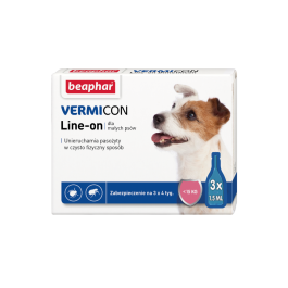 BEAPHAR Vermicon Line-On Dog S Krople Przeciw Pchłom i Kleszczom Małe Psy 3x1,5 ml