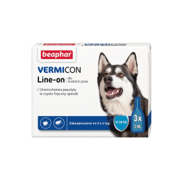 BEAPHAR Vermicon Line-On Dog M Krople Przeciw Pchłom i Kleszczom Średnie Psy 3x3 ml