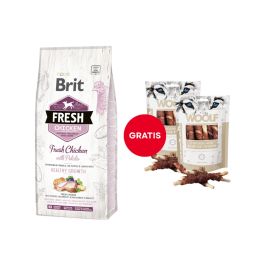 BRIT Fresh chicken with potato puppy healthy growth 12 kg + WOOLF Chicken And Rawhide Twister 2 x 100g suszona skóra owinięta kurczakiem GRATIS