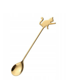 Złota łyżeczka deserowa z kotkiem