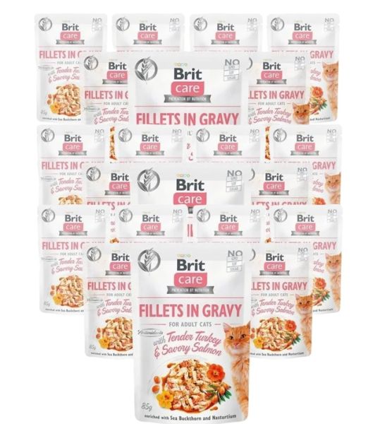 BRIT Care Fillets in gravy 24 x 85 g filety indyka i łososia w sosie