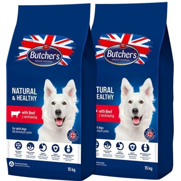 BUTCHER'S Natural&amp;Healthy sucha karma dla psa z wołowiną 30 kg (2 x 15 kg)