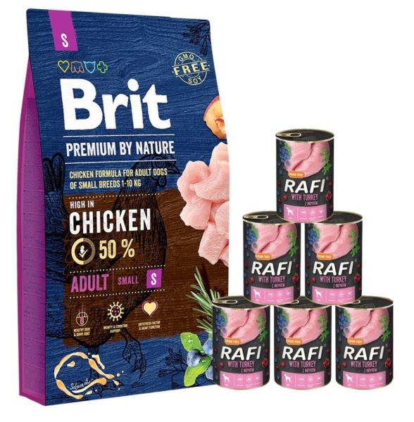 BRIT Premium By Nature Adult Small S 8 kg + mokra karma z indykiem 6x400 g