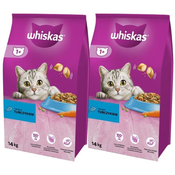 WHISKAS Adult 2x14kg sucha karma dla kotów z tuńczykiem i warzywami