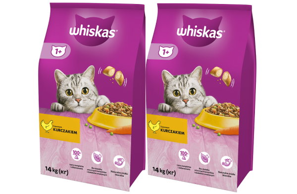 WHISKAS Adult 2x14kg sucha karma dla kotów z kurczakiem i warzywami