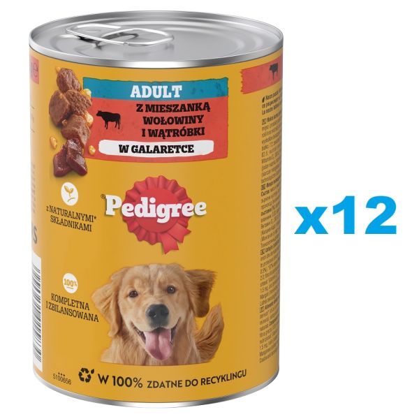 PEDIGREE Adult puszka 12x400 g mokra karma pełnoporcjowa dla dorosłych psów, z mieszanką wołowiny i wątróbki, w galaretce