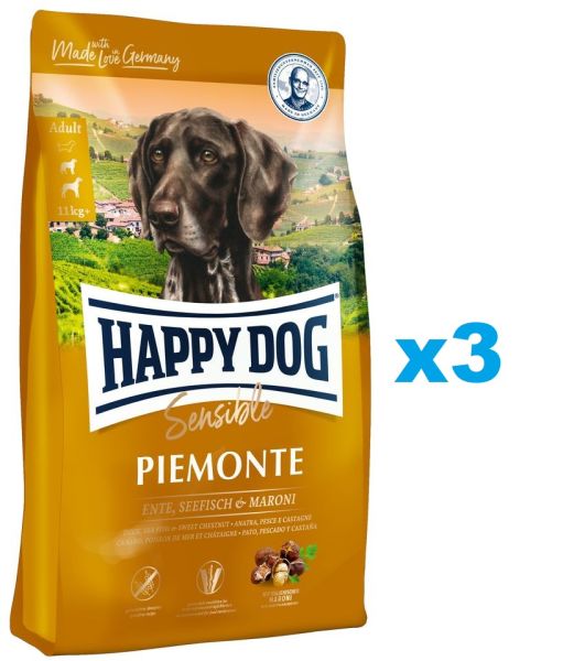 HAPPY DOG Supreme Piemonte kaczka, kasztan, ryby 3 x 10 kg