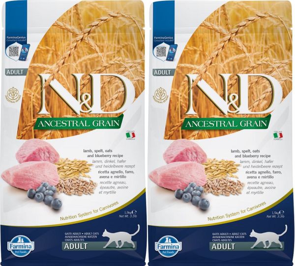 FARMINA N&amp;D Ancrestral Grain Lamb &amp; Blueberry Adult Cat karma dla kota z jagnięciną 2 x 1,5 kg
