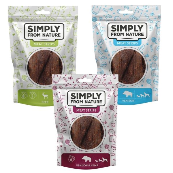 SIMPLY FROM NATURE Meat Strips Mięsne paski Mix smaków z dziczyzną bez drobiu dla psów 3x80 g