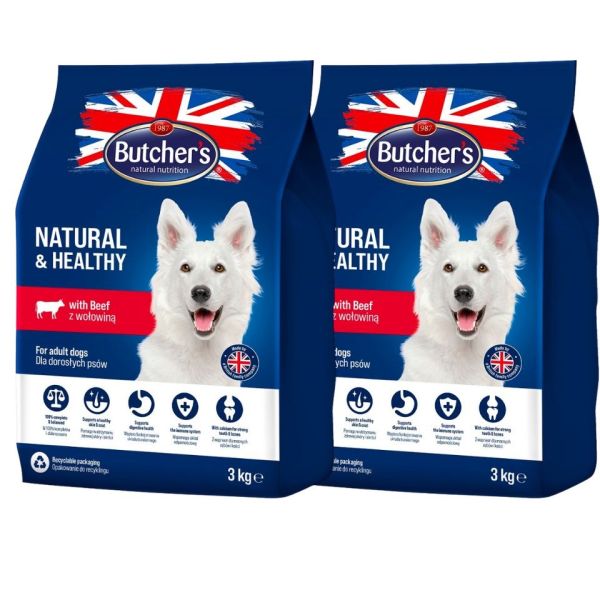BUTCHER'S Natural&amp;Healthy sucha karma dla psa z wołowiną 6 kg (2 x 3 kg)