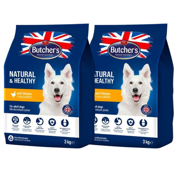 BUTCHER'S Natural&amp;Healthy sucha karma dla psa z kurczakiem 6 kg (2 x 3 kg)