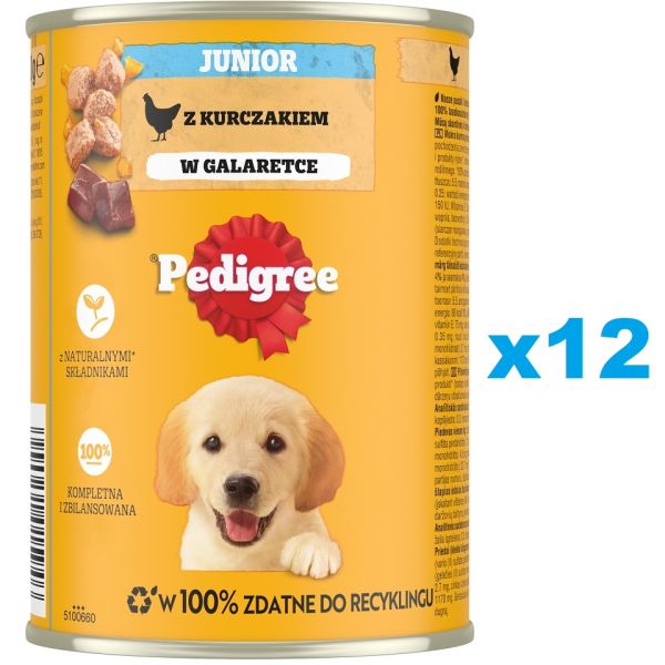 PEDIGREE Junior 12 x 400g mokra pełnoporcjowa karma dla dorastających psów z kurczakiem w galaretce