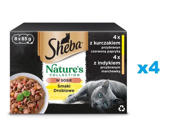 SHEBA 32x85g Nature's Collection Drobiowe Smaki w sosie z kurczakiem i czerwoną papryką, z indykiem i marchewką