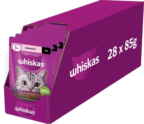 WHISKAS Adult saszetka 28x85g mokra karma dla dorosłych kotów w sosie z łososiem