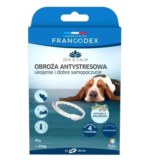 FRANCODEX Obroża antystresowa z walerianą dla psów &lt; 25 kg 60 cm