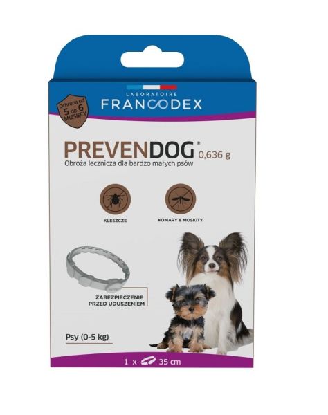 FRANCODEX PL Obroża na kleszcze PREVENDOG 35 cm dla psów do 5 kg - 1 szt