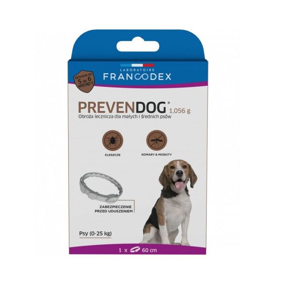 FRANCODEX PL Obroża na kleszcze PREVENDOG 60 cm dla psów do 25 kg - 1 szt