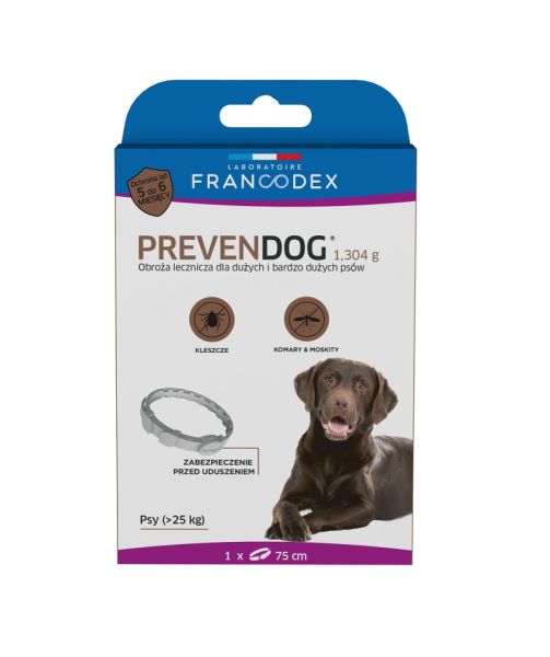 FRANCODEX PL Obroża na kleszcze PREVENDOG 75 cm dla psów pow. 25 kg - 1 szt