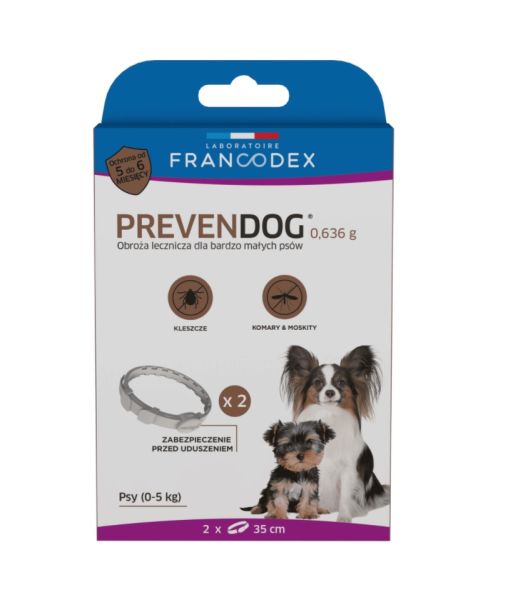 FRANCODEX PL Obroża na kleszcze PREVENDOG 35 cm dla psów do 5 kg - 2 szt