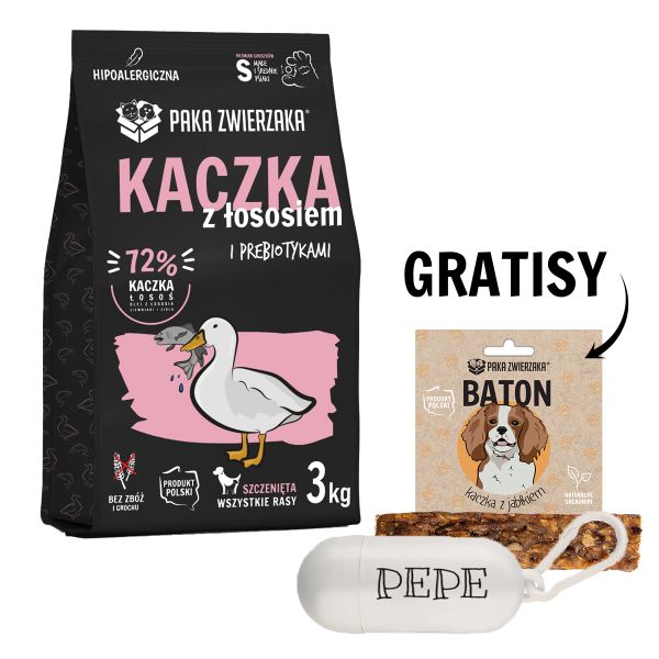PAKA ZWIERZAKA Seventh Heaven Karma sucha Kaczka z łososiem dla szczeniąt S 3kg + woreczki i przysmak GRATIS