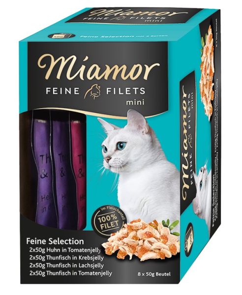 MIAMOR Feine Filets Mini Multibox w galaretce 8 x 50 g kurczak i tuńczyk z pomidorami