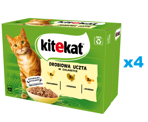 KITEKAT Drobiowa Uczta saszetka 48x85 g mokra karma pełnoporcjowa dla dorosłych kotów z kurczakiem, indykiem i drobiem w galaretce