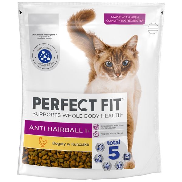 PERFECT FIT Antihairball 1+ 750 g sucha karma pełnoporcjowa dla dorosłych kotów bogata w kurczaka