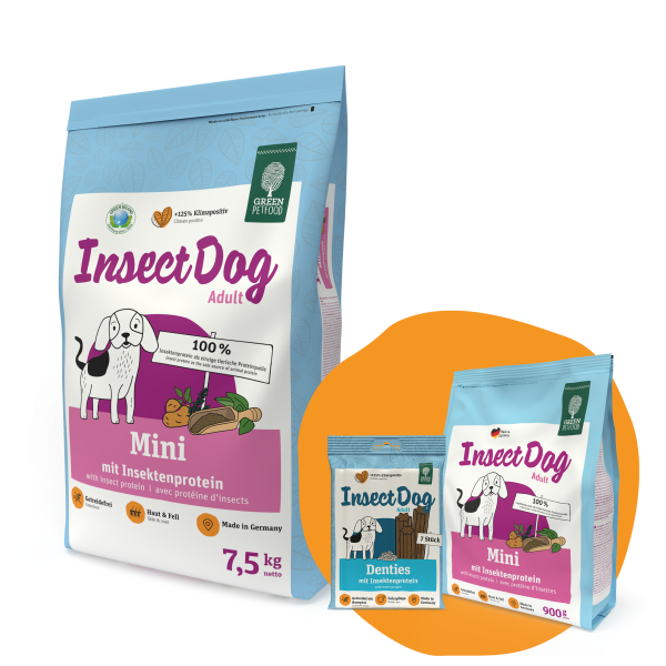 GREEN PETFOOD InsectDog Mini Grainfree 7,5 kg + 900g &amp; Denties GRATIS