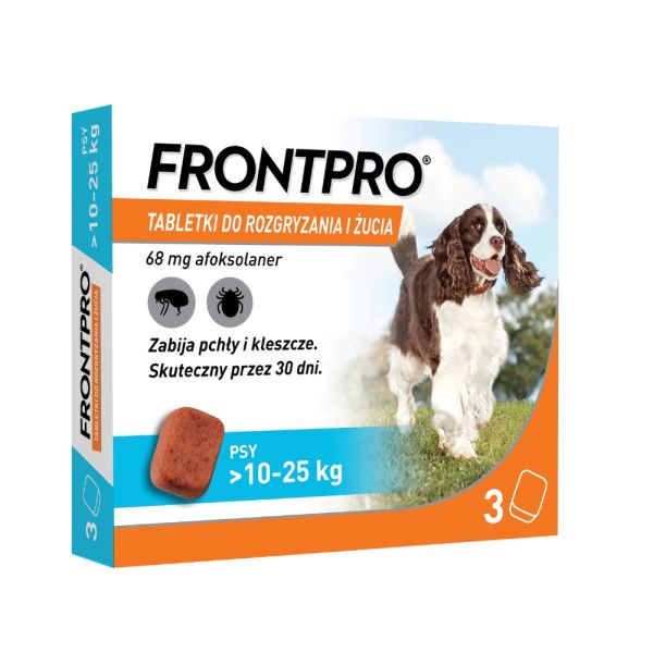 FRONTPRO &gt;10-25 kg L 3 tabletki na kleszcze i pchły do żucia dla psów