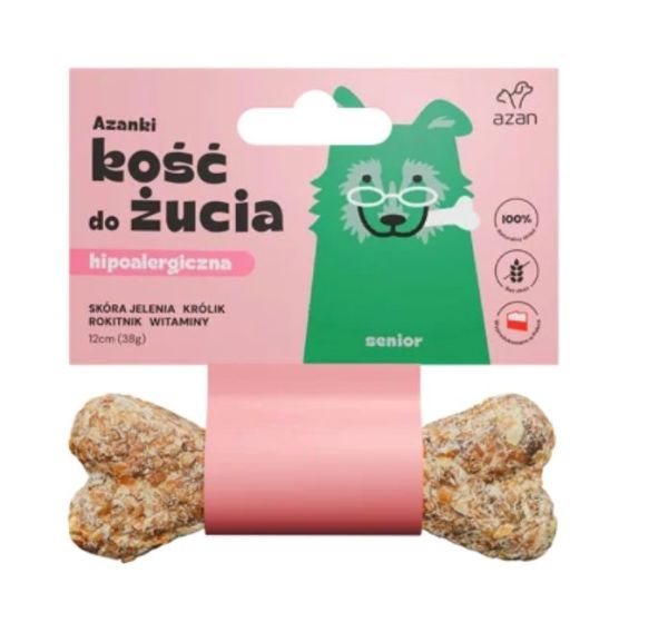 AZANKI Kość ze skóry jelenia dla starszego psa Senior 12cm