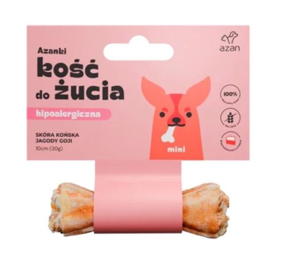 AZANKI Kość ze skóry końskiej dla psa Mini 10cm