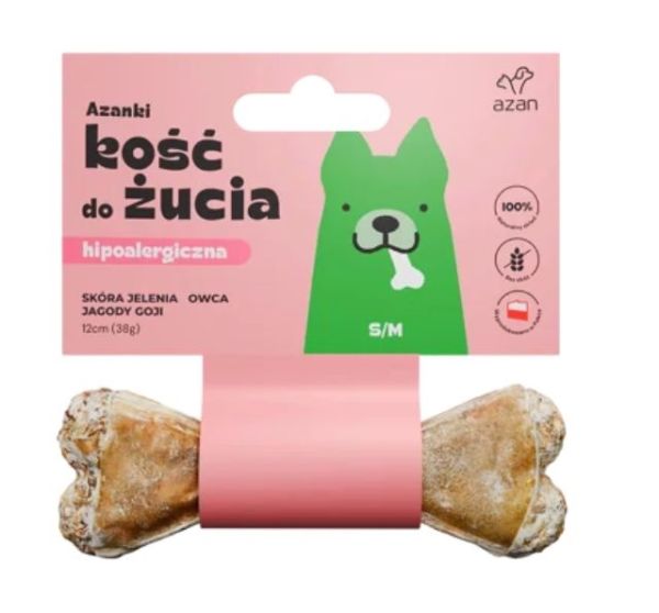 AZANKI Kość ze skóry jelenia dla psa S/M 12cm