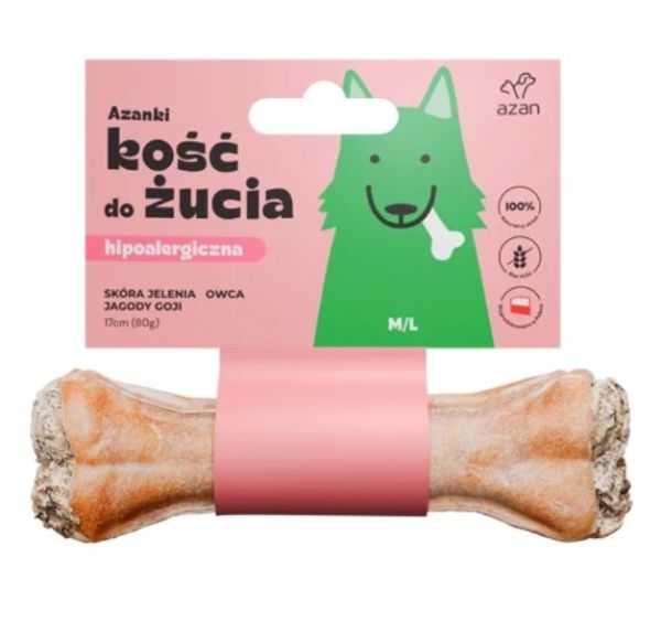 AZANKI Kość ze skóry jelenia dla psa M/L 17cm