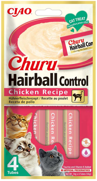 INABA Churu Hairball Chicken 4x14 g przysmak odkłaczający z kurczakiem