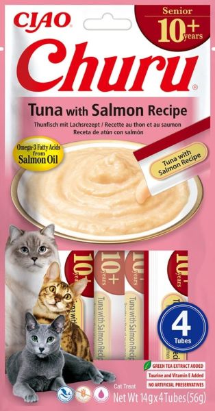 INABA Churu Cat Senior Tuna with Salmon 4x14g kremowy przysmak dla starszych kotów o smaku tuńczyka i łososia