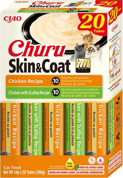 INABA Churu Cat Skin Coat 20x14g kurczak, kurczak i przegrzebki kremowy przysmak dla kota