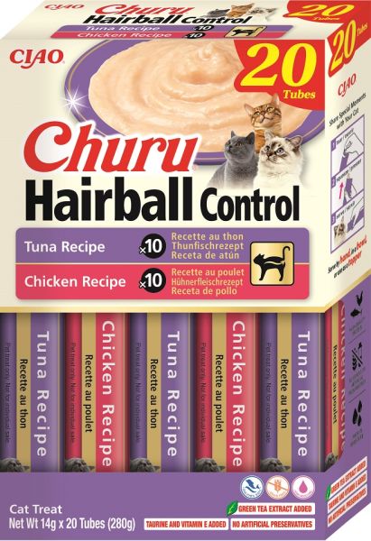 INABA Churu Cat Hairball 20x14g tuńczyk i kurczak kremowy przysmak dla kota